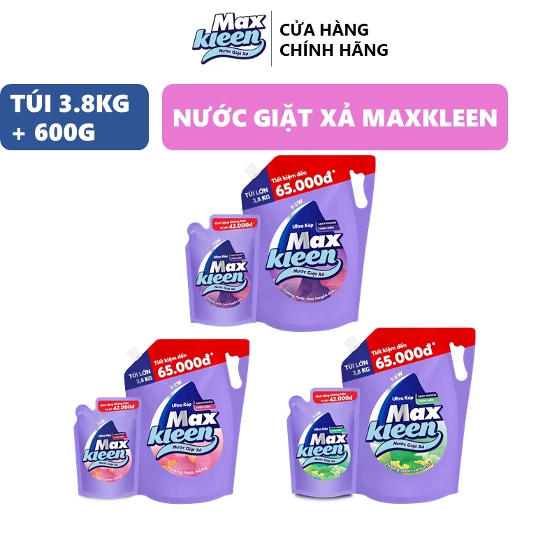 Combo Túi Nước Giặt Xả MaxKleen 3.8kg + Túi Nước Giặt Xả 600g  – Ưu đãi trên Shopee