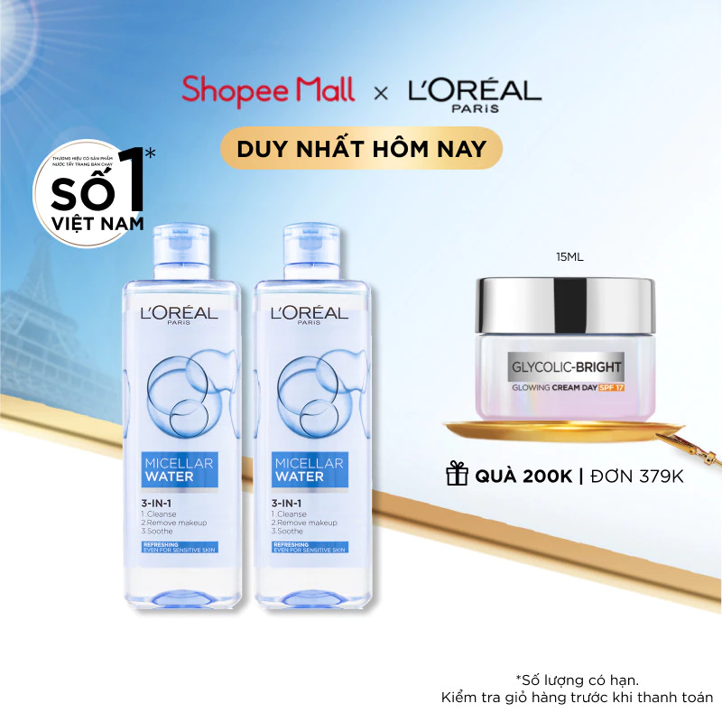 Nước tẩy trang đa năng 3in1 L’Oreal Paris (xanh dương nhạt) – Sản phẩm bán chạy trên Shopee