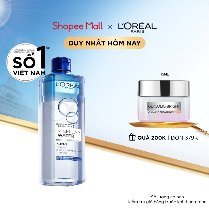 Nước Tẩy Trang và Làm Sạch Sâu 3-in-1 L’Oreal Paris Micellar Water 400ml: Sự Lựa Chọn Hoàn Hảo Cho Làn Da Sáng Mịn