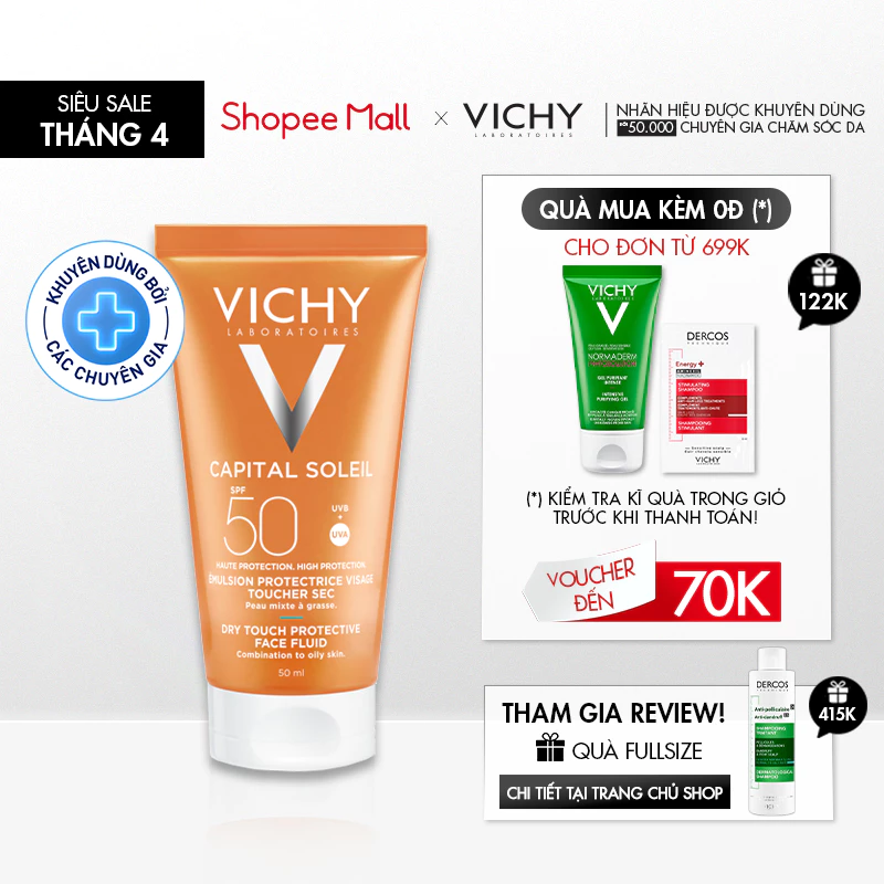 Kem chống nắng Vichy Capital Soleil Mattifying Dry Touch Face Fluid – Giảm giá hấp dẫn trên Shopee