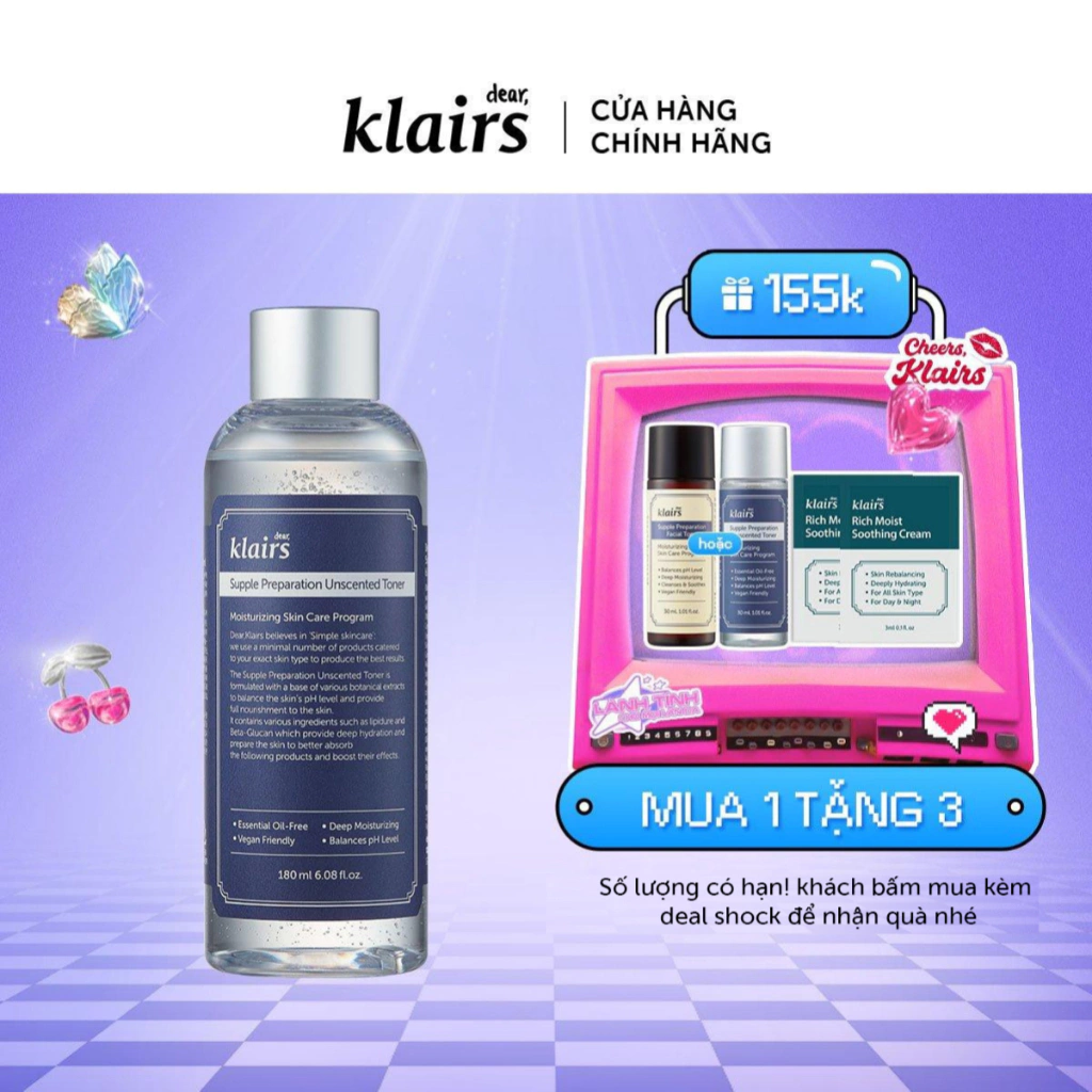 Nước hoa hồng Dear Klairs Supple Preparation Unscented Toner – Giảm giá hấp dẫn trên Shopee